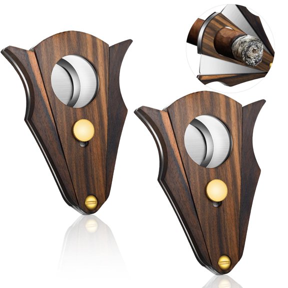 Stainless Steel Wood Cigar Cutter Mini Cutter with Lock System Double Cut Blade Wood Handle for Men Gift Travel Tool Accessories, Easy to Grip (1 Piece)