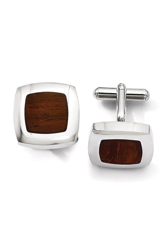 Stainless Steel Wood Inlay Cuff Links