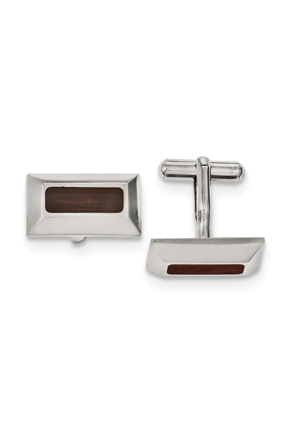 Stainless Steel Wood Inlay Cuff Links