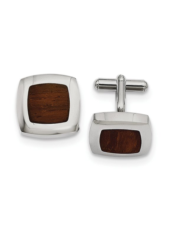Stainless Steel Wood Inlay Cuff Links