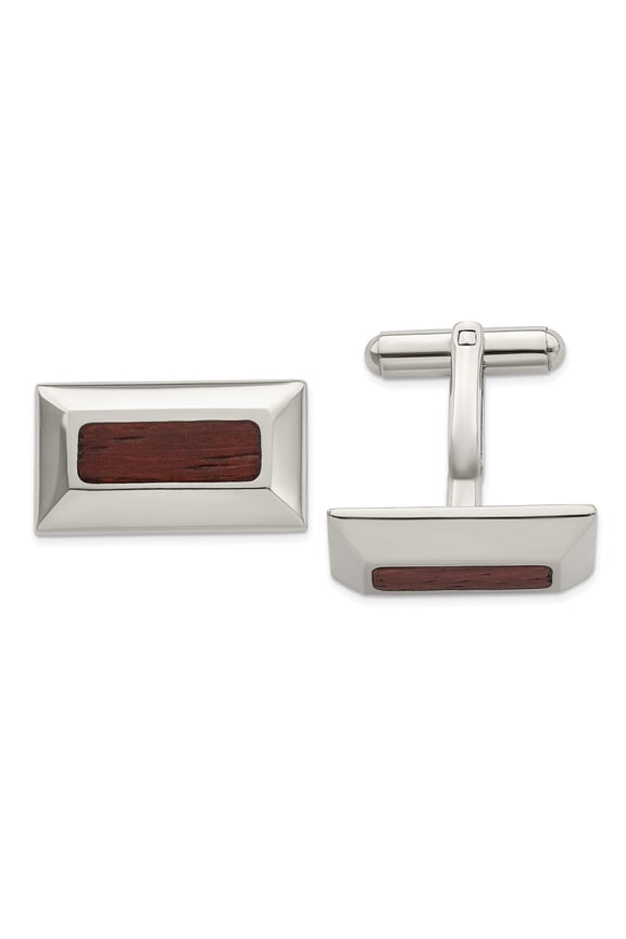 Stainless Steel Wood Inlay Cufflinks; for Adults and Teens; for Women and Men