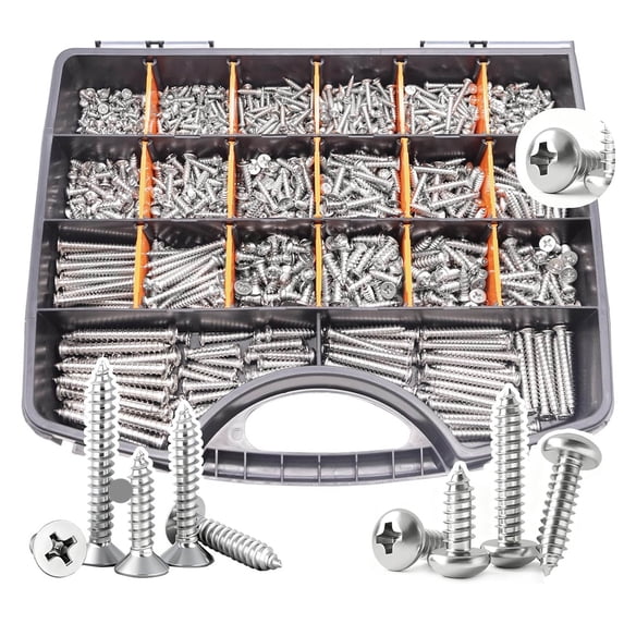 Stainless Steel Wood Screws Assortment Kit, Self Tapping Screws M3/M4/M5/M6 Assortment, Round Head & Flat Head Sheet Metal Screws Assorted