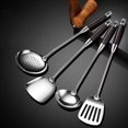 thumbnail image 1 of Stainless Steel Wooden Kitchen Utensils: Heat-Resistant Cooking Spoons, 1 of 9