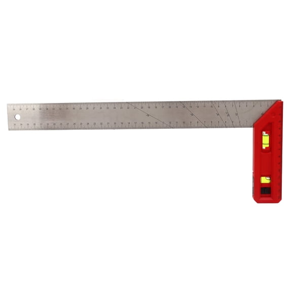 Stainless Steel Woodworking Square with Level Bubble - 90 & 45 Degree Carpentry Ruler
