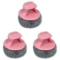 thumbnail image 1 of Stainless Steel Wool Scrubber with Handle, Heavy Duty Pot Scrubbers Dish Scrubber Cleaning Brush Wash for Dish, Stainless Steel Scrubbing Brushes Cleaning Supplies for Pots, Pans (Pink，3PCS), 1 of 5