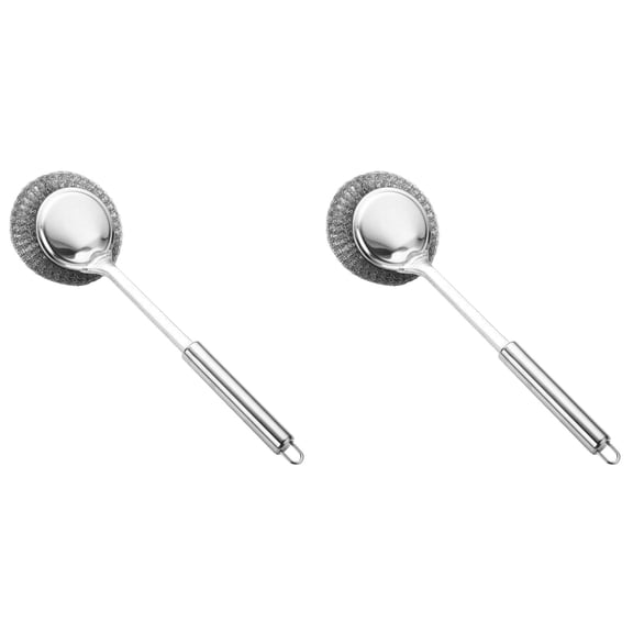 Stainless Steel Wool Scrubber with Long Handle, Handheld Scrubbing Cleaner Brush Scrubbing Scouring Pad, Stainless Steel Scrubbing Brushes Cleaning Supplies for Cleaning Kitchen,Household,2Pcs