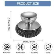 Stainless Steel Wool Scrubber Set with Handle for Dishes, Pots, Pans, Griddles & Grills, Heavy-Duty Kitchen Cleaning Brush, 1 Pack