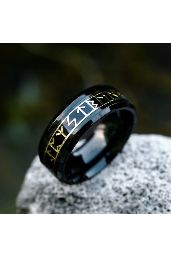 Stainless Steel Words Finger Rings Words Odin Norse Amulet Jewelry Electrophoresis Black Size 7(17.3mm)