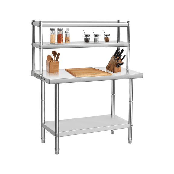 Stainless Steel Work Table, 18-Gauge Thickened Top with Double Storage Shelves, Adjustable Undershelf, 1460 lbs Capacity, 30/39/48 Inch Width Available