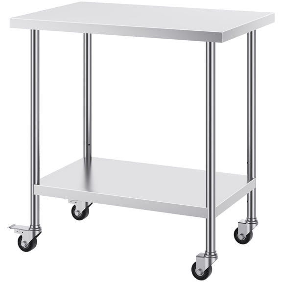 Stainless Steel Work Table 24 x 36 x 38 Inch, with 4 Wheels, 3 Adjustable Height