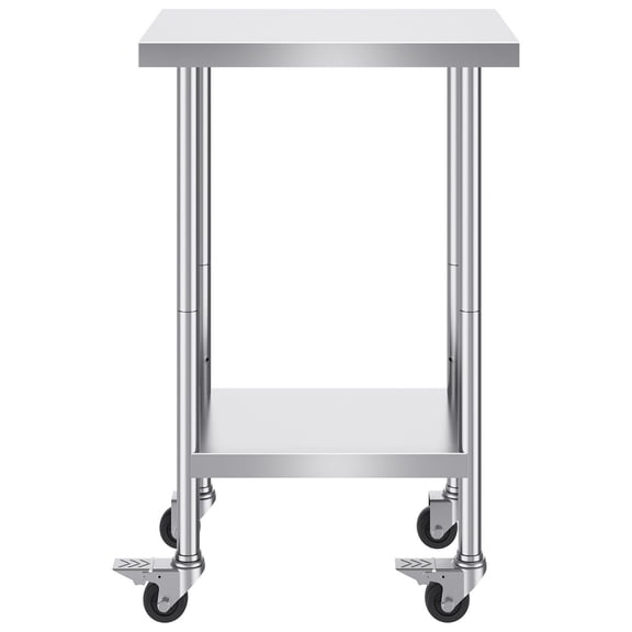 Stainless Steel Work Table 24x18x38 Inches, 4 Wheels, 3 Height Adjustable, Heavy Duty Commercial Kitchen Cart for Restaurant Food Prep, Silver