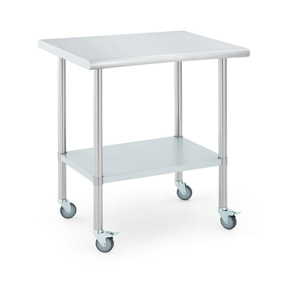 Stainless Steel Work Table, 24x30 Inch, with 4 Caster Wheels & Adjustable Under Shelf, Heavy Duty Commercial Food Prep Worktable with Brake for Kitchen Prep Work
