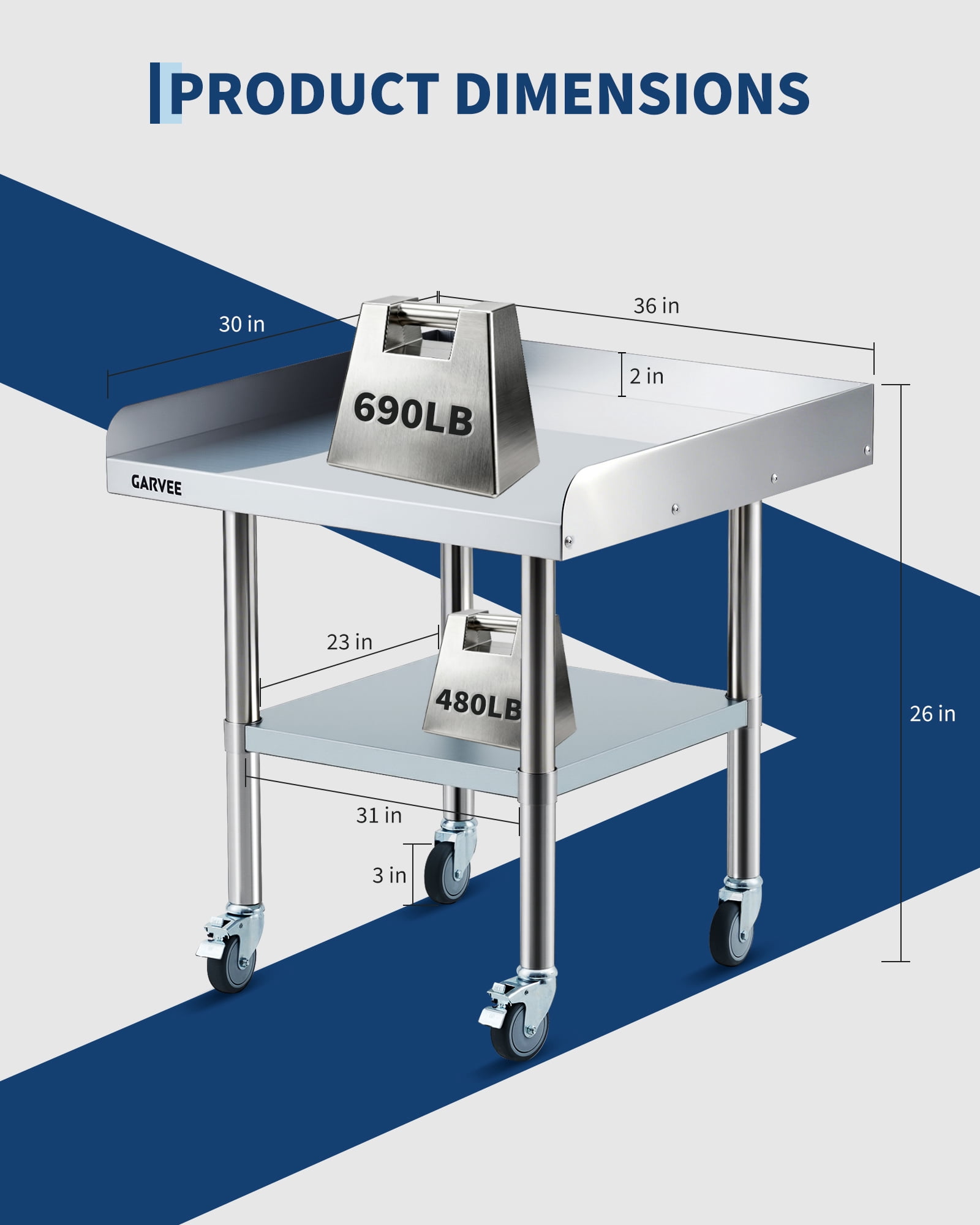 Stainless Steel Work Table, 30x36 Inch Commercial Food Prep Worktable ...
