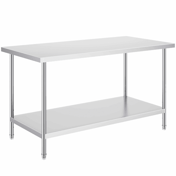 Stainless Steel Work Table 30x60x34 Inch - Heavy Duty Commercial Prep Table - 910lbs Capacity - Adjustable Height Stainless Steel Workstation for Kitchen Restaurant Garage