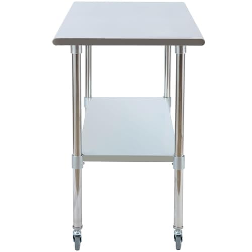 Stainless Steel Work Table 36 x 18 Inches with Caster Wheels, Commercial Kitchen Prep Table with Adjustable Undershelf, Stainless Steel Table with Wheels for Restaurant, Home, Hotel.