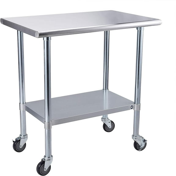 Stainless Steel Work Table, 36x24 Inch/30x18 Inch Heavy Duty Food Prep Worktable with 4 Wheels for Commercial Kitchen Restaurant