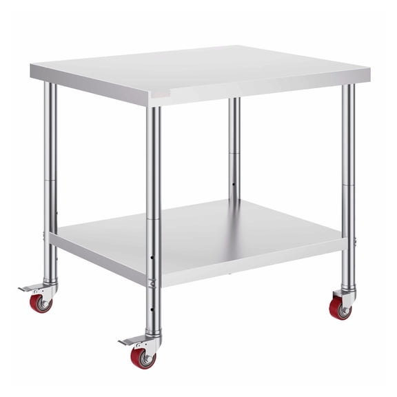 Stainless Steel Work Table 36x30x34 Inch, Adjustable Shelf Commercial Prep Table with Wheels