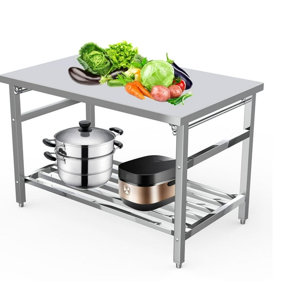 Stainless Steel Work Table 48x24 Inch,Folding Commercial Prep Table, Heavy-duty Folding Work Station Kitchen Work Table, Silver Kitchen Island,Food Prep Worktable for Kitchen Restaurant