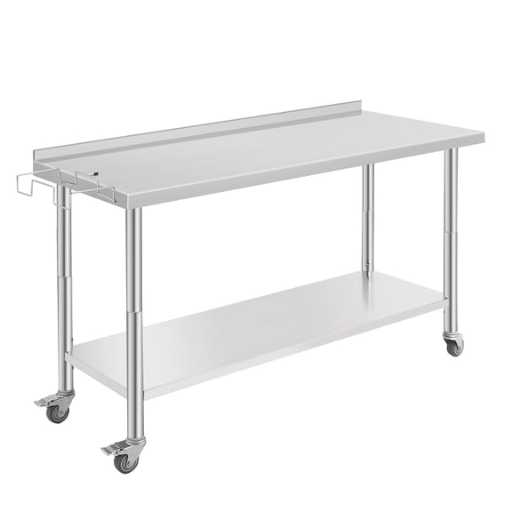 Stainless Steel Work Table 60x24 Inch, Heavy Duty Utility Table with Adjustable Undershelf, 500 lbs Capacity Metal Workbench for Garage Workshop Laboratory Commercial Use
