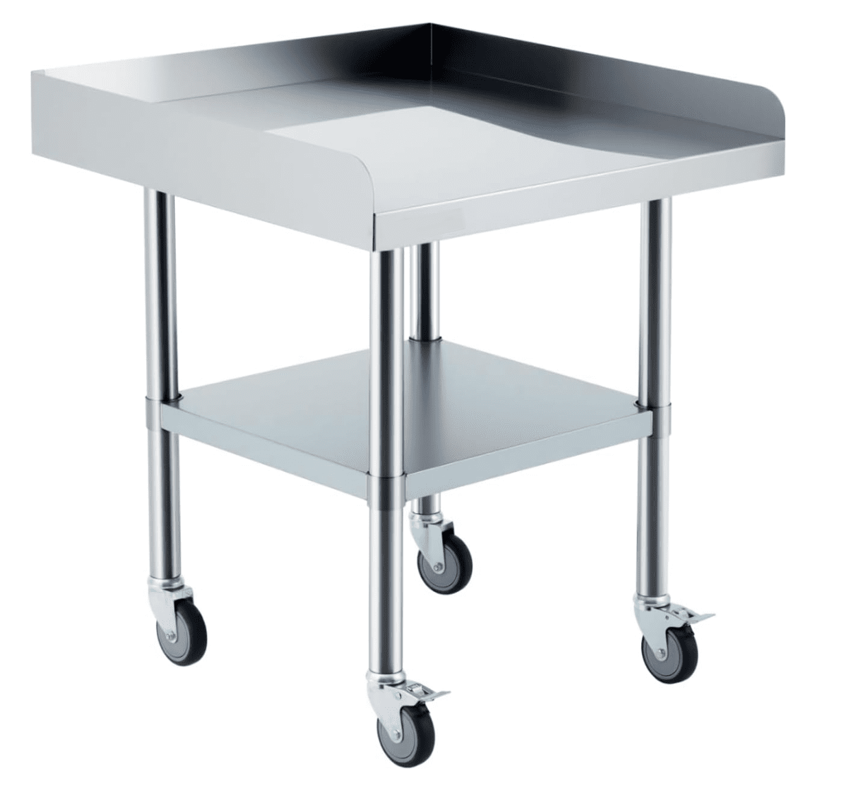 Stainless Steel Work Table,Commercial Food Prep Worktable with  3-Sided Backsplash&Height-Adjustable Shelf,Heavy Duty Portable Prep Worktable with 4 Wheels for Restaurant Home Hotel