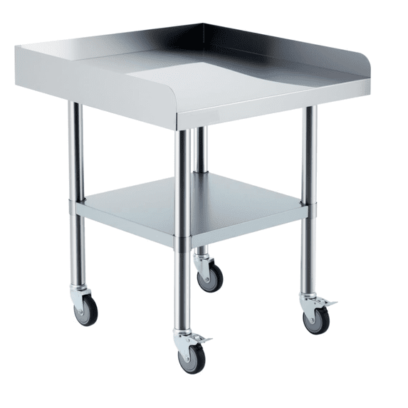 Stainless Steel Work Table,Commercial Food Prep Worktable with 3-Sided Backsplash&Height-Adjustable Shelf,Heavy Duty Portable Prep Worktable with 4 Wheels for Restaurant Home Hotel