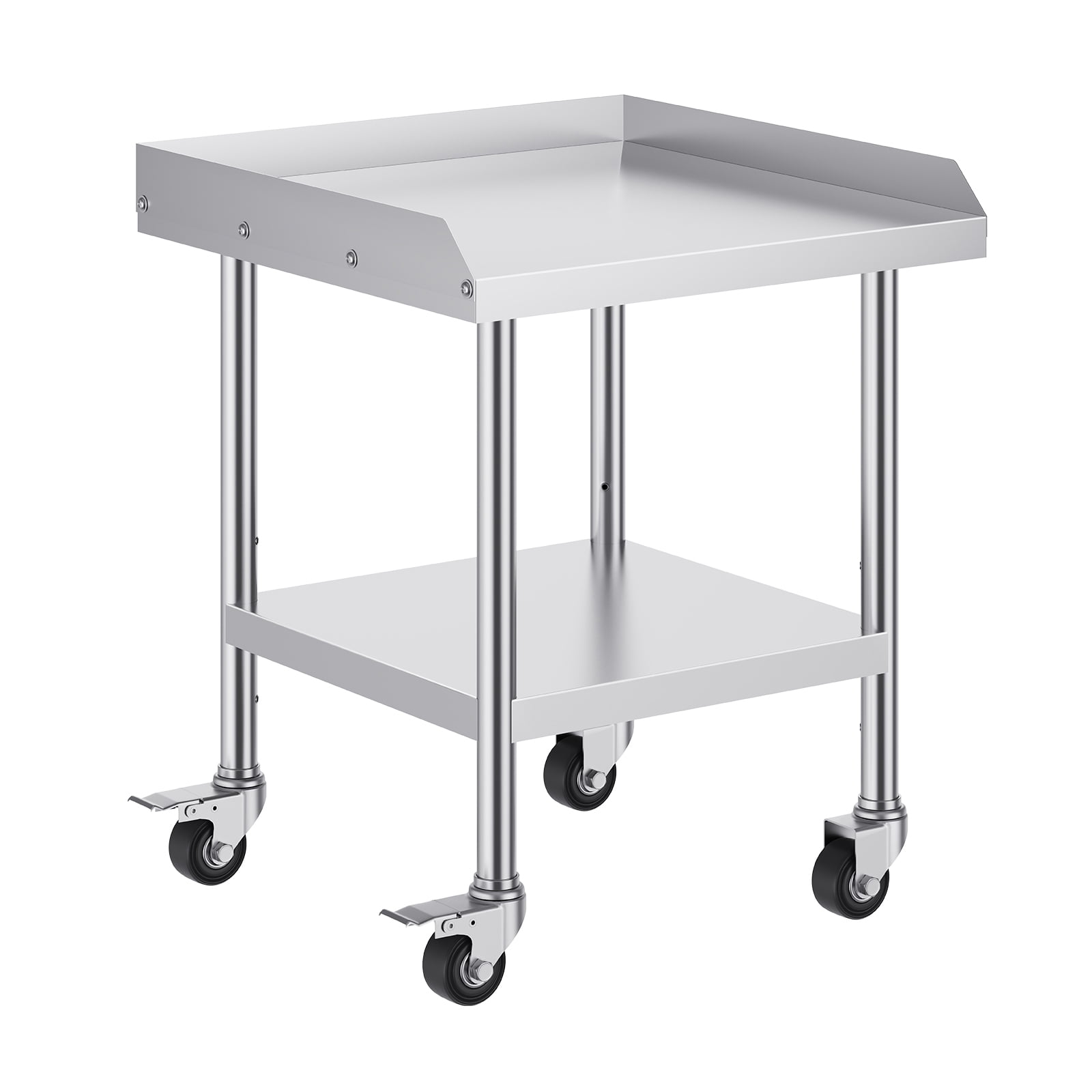 Stainless Steel Work Table, Commercial Food Prep Worktable with 4 Wheels, Casters, 3-Sided Backsplash Heavy Duty Prep Worktable, Metal Work Table for Restaurant Home Hotel, 24 x 24 x 30 Inch
