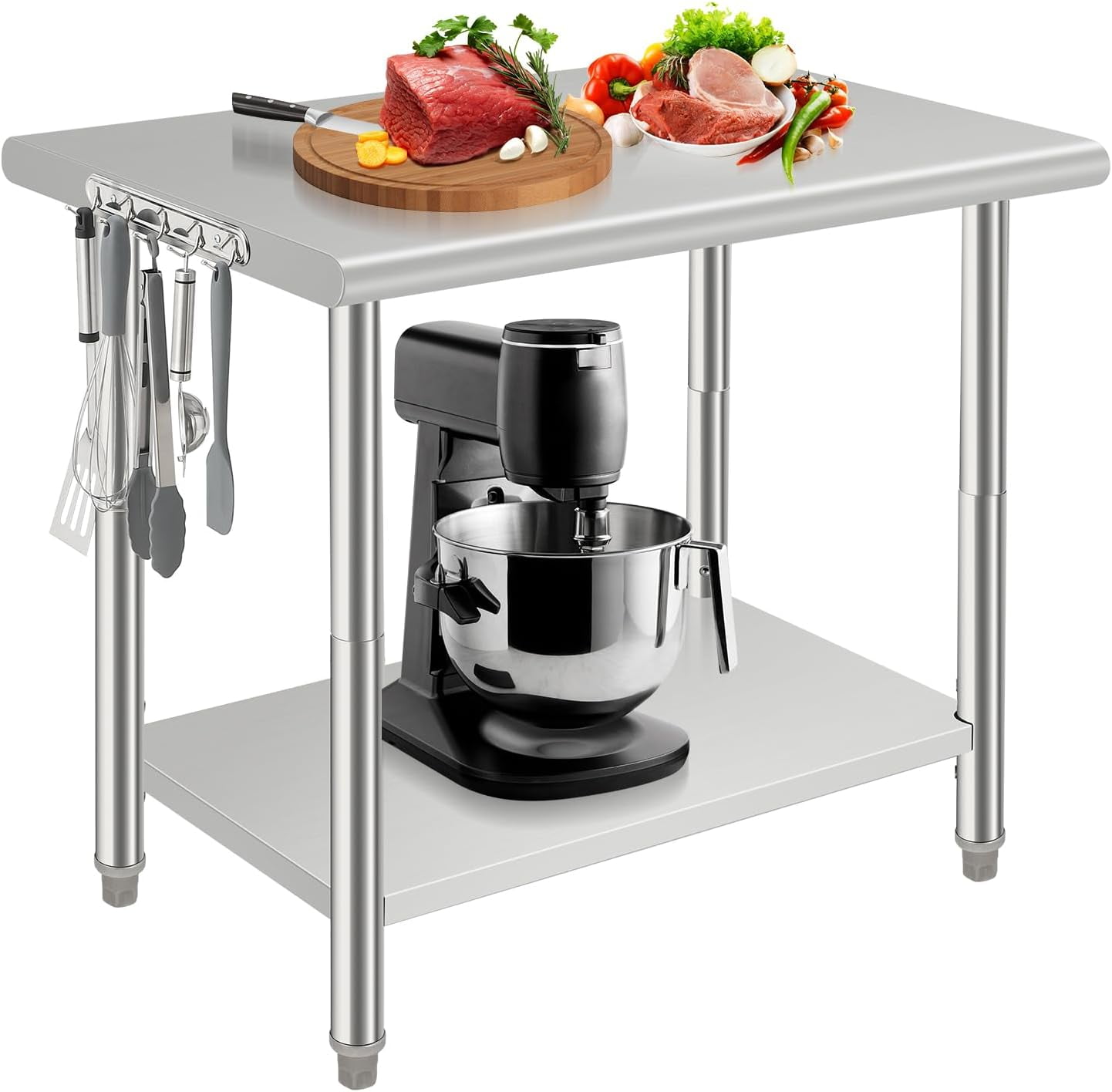 Stainless Steel Work Table Commercial.  Metal Utility Table w/ Adjustable Heights. for Home Garage Restaurant