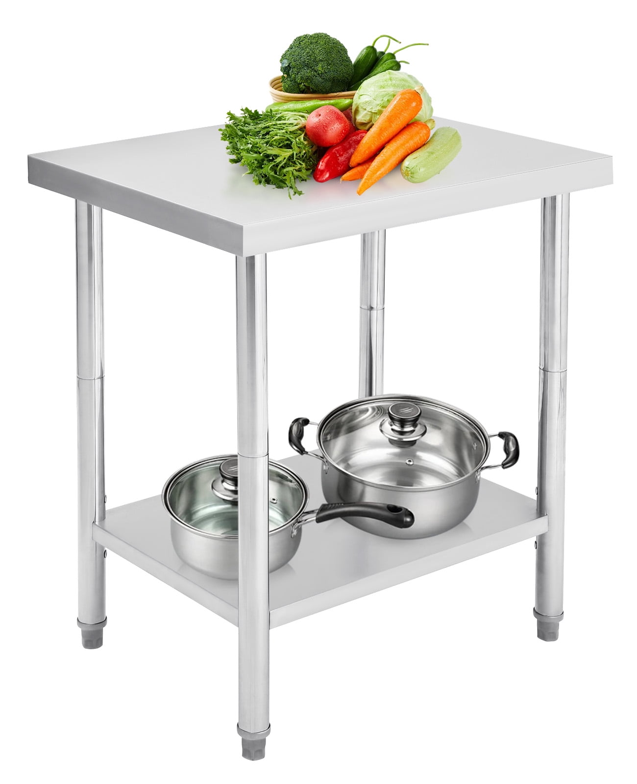 Stainless Steel Work Table Commercial.  Metal Utility Table w/ Adjustable Heights. for Home Garage Restaurant