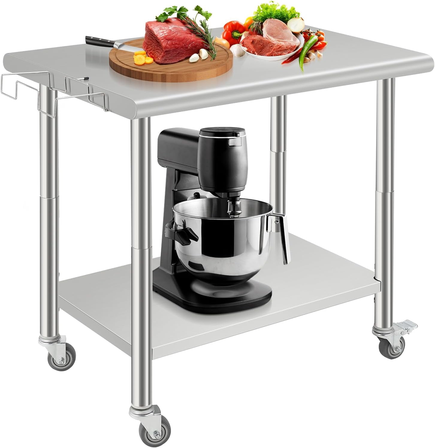 Stainless Steel Work Table Commercial.  Metal Utility Table w/ Adjustable Heights. for Home Garage Restaurant