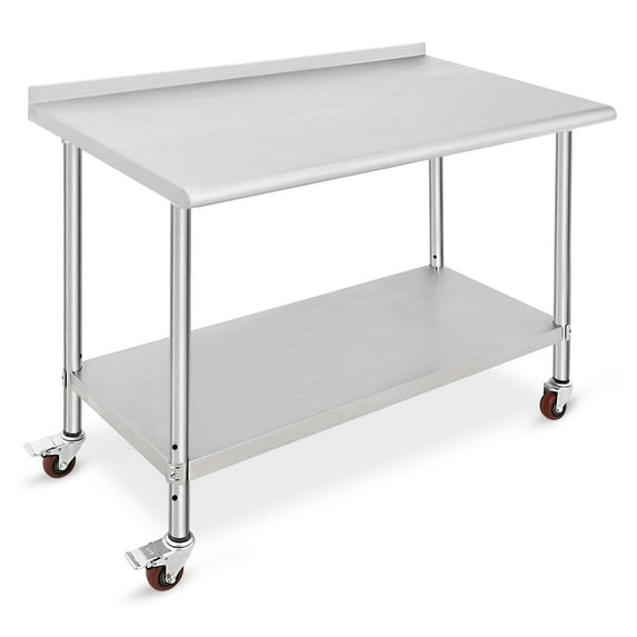 Stainless Steel Work Table, Food Prep Stainless Steel Table, Metal Table Cart Worktable with Caster Wheel, Commercial Workstation for Kitchen Restaurant Garage, Silver