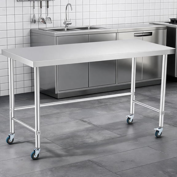 Stainless Steel Work Table Heavy Duty Commercial Prep Utility Table for Kitchen Restaurant Garage Warehouse Industrial Metal Easy Clean No Under Shelf