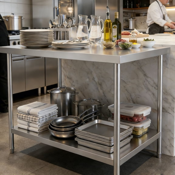 Stainless Steel Work Table, Heavy Duty Commercial Stainless Steel Table, Kitchen Work Table, Outdoor Food Prep Table for Home Kitchen
