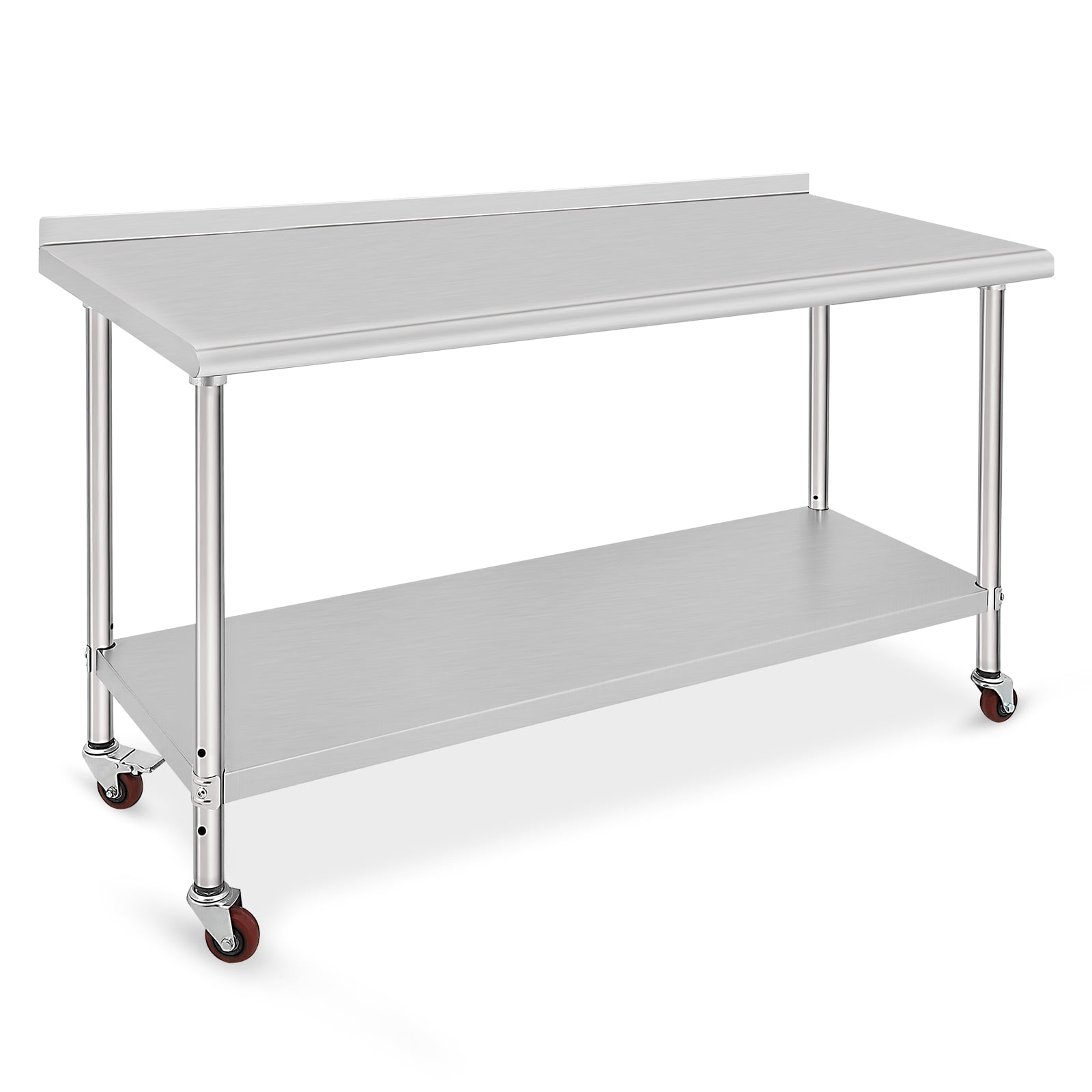 Stainless Steel Work Table with Shelves 660 kg Load Capacity Kitchen Shelf Kitchen Work Table Kitchen Unit Commercial Table with Height-Adjustable Base Shelf Rustproof Easy to Clean for Industries
