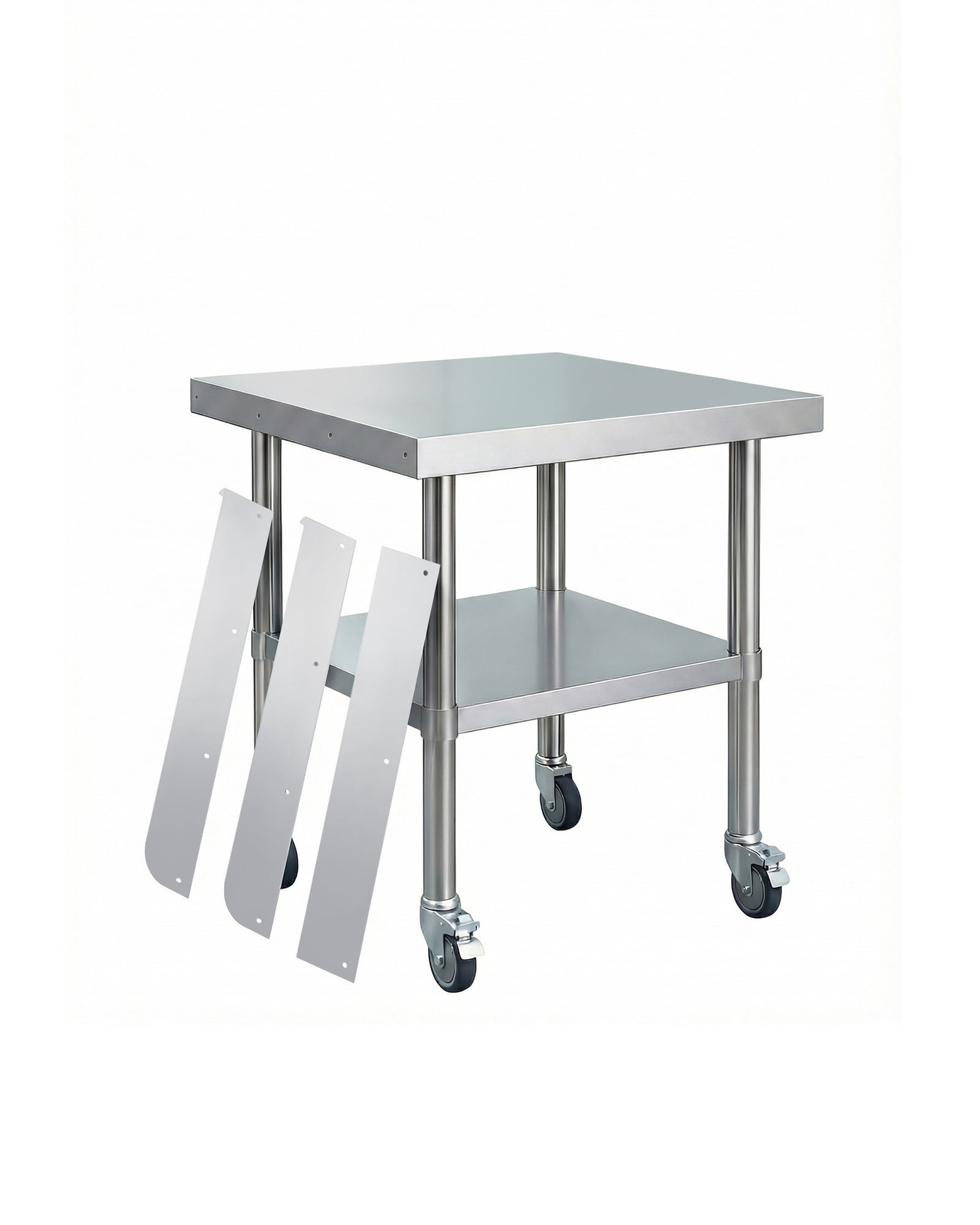 Stainless Steel Work Table with Wheels, Heavy-Duty Commercial Prep Table with Detachable Backsplash & Adjustable Undershelf for Restaurant Garage - 24x24 Inch