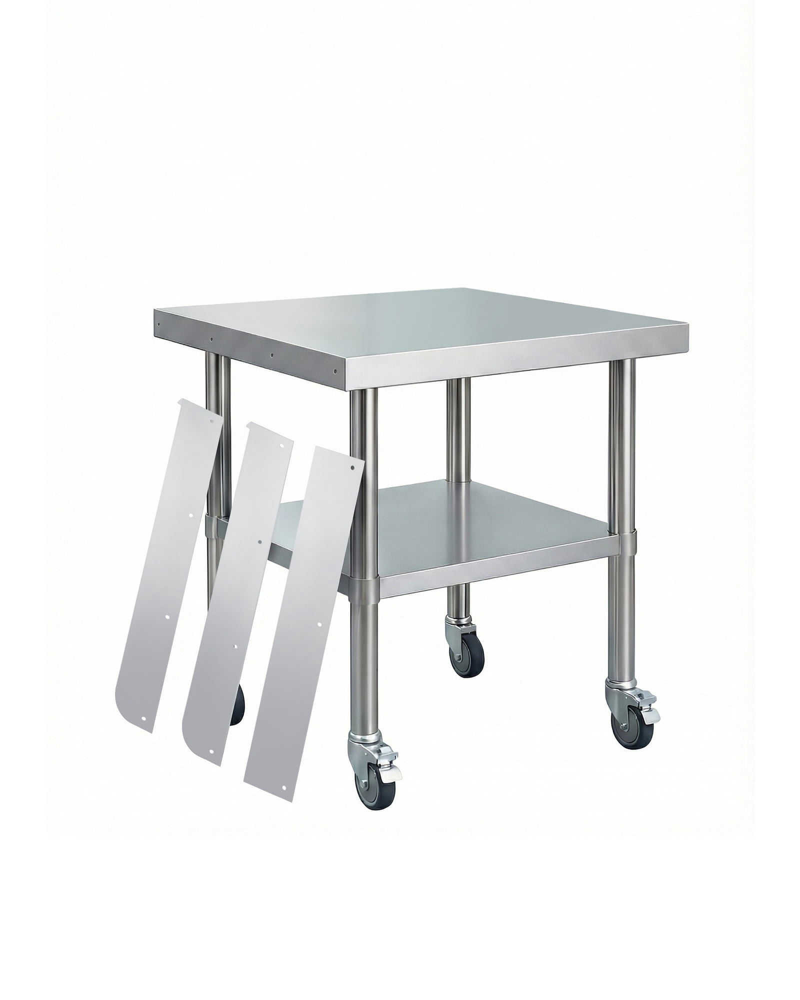 Stainless Steel Work Table with Wheels, Heavy-Duty Commercial Prep Table with Detachable Backsplash & Adjustable Undershelf for Restaurant Garage - 24x30 Inch