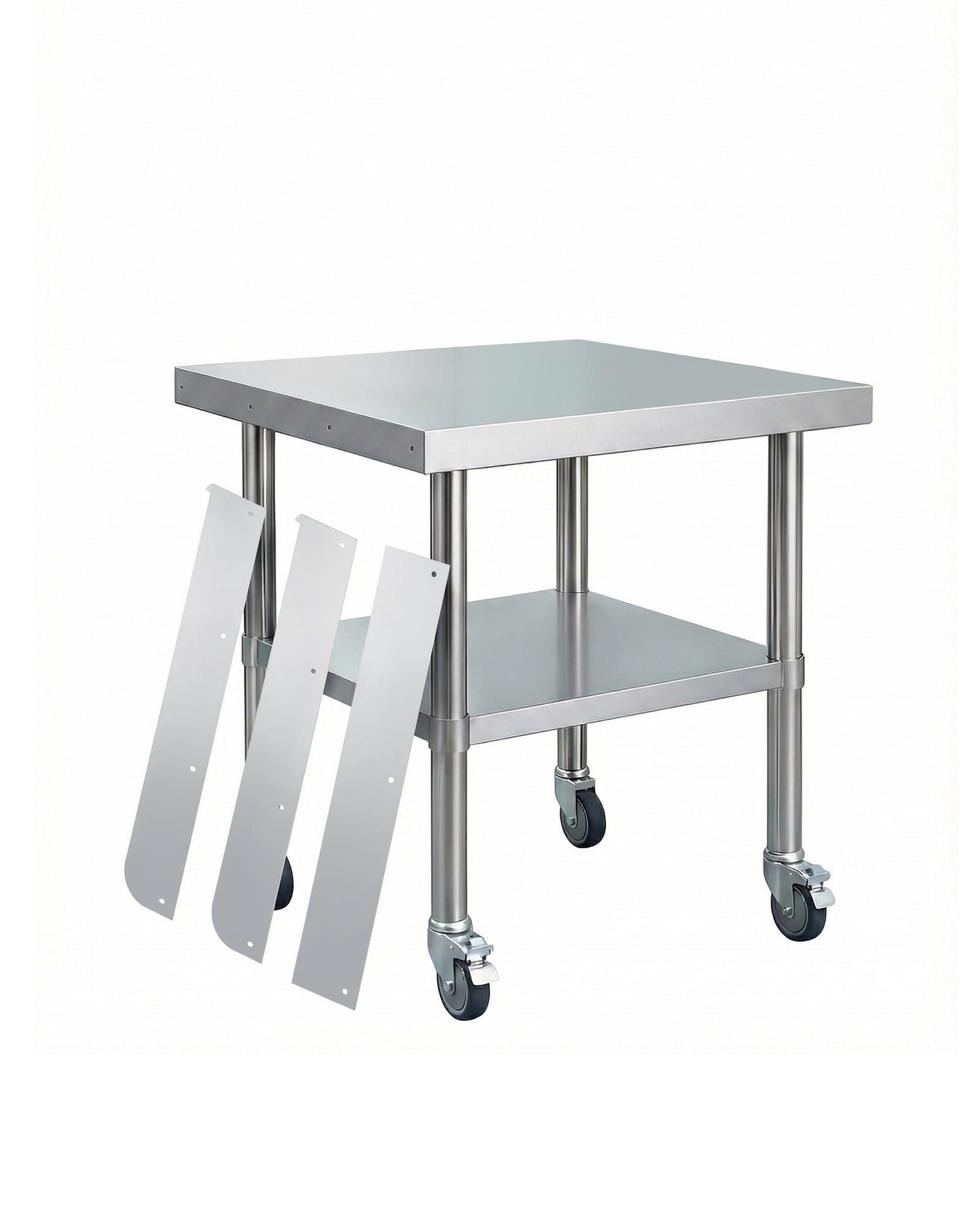 Stainless Steel Work Table with Wheels, Heavy-Duty Commercial Prep Table with Detachable Backsplash & Adjustable Undershelf for Restaurant Garage - 24x36 Inch