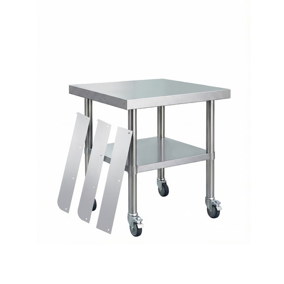 Stainless Steel Work Table with Wheels, Heavy-Duty Commercial Prep Table with Detachable Backsplash & Adjustable Undershelf for Restaurant Garage - 24x36 Inch