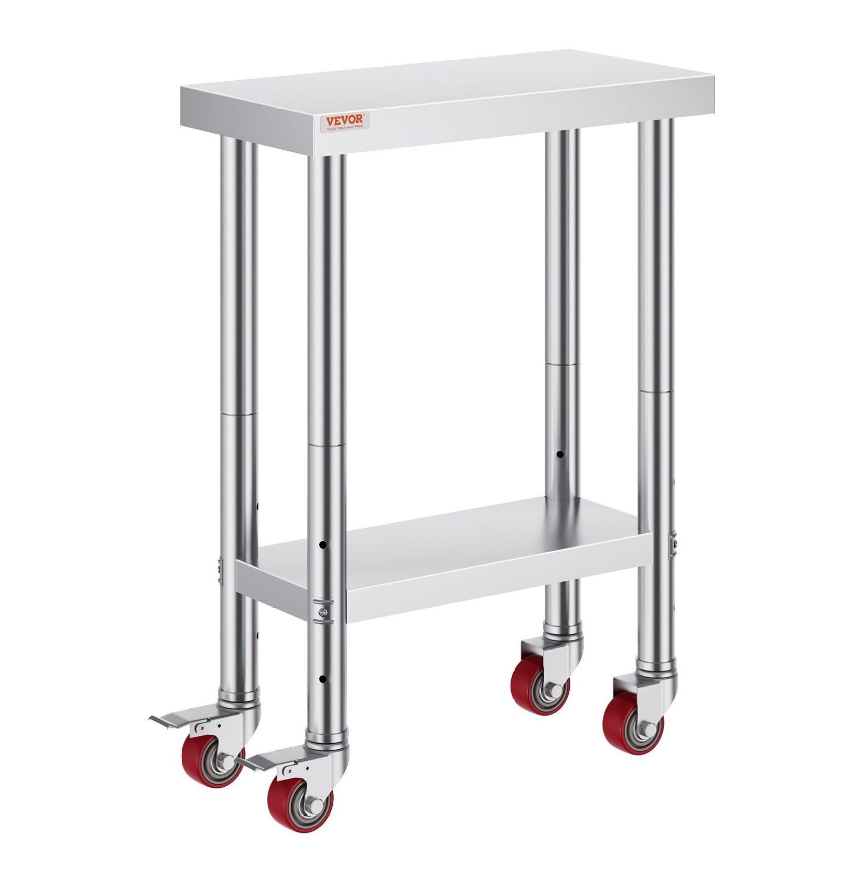 DuraSteel Stainless Steel Work Table 24" X 12" X 34" Height W/ 4 Caster Wheels - Food