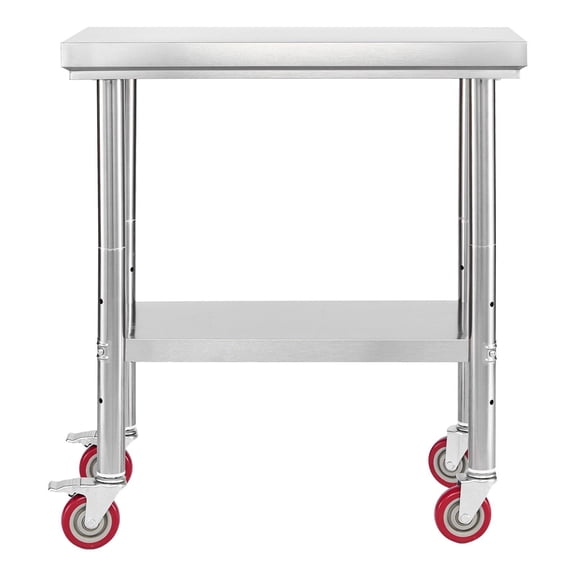 Stainless Steel Workbench 24x30 Inches with Wheels Adjustable Lower Shelf Kitchen Prep Counter Commercial Restaurant Hotel Garage Outdoor Use