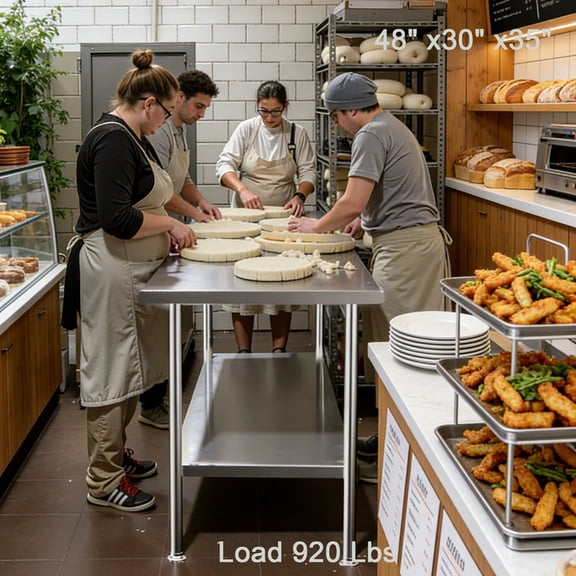 Stainless Steel Workbench 48" x30" x35" Commercial Food Prep tables Heavy Duty Prep Welding Table Metal Adjustable Shelf  Feet Suitable for Restaurants, Homes and Hotels