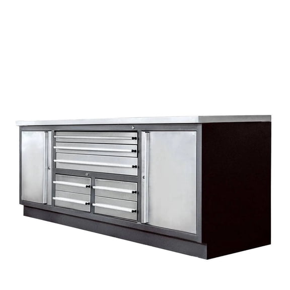 Stainless Steel Workbench, 7', TMG Heavy Series, 7 Lockable Drawers, 2 Storage Cabinets, All-in-One Welded Frame, TMG-WB707S