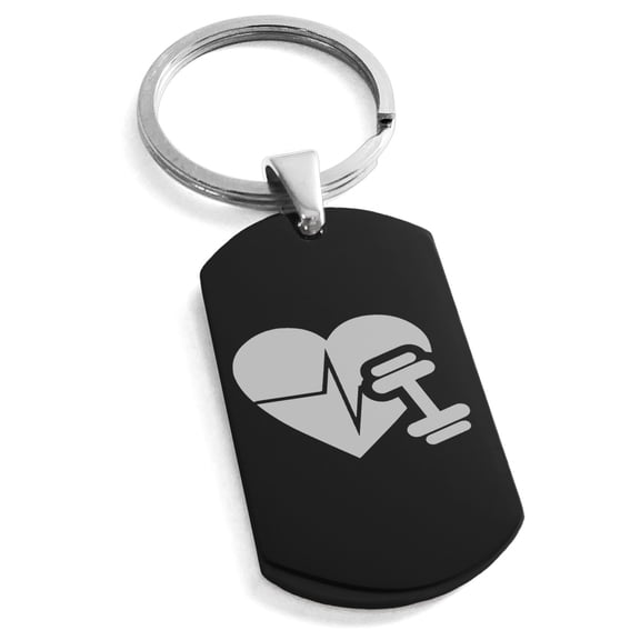 Stainless Steel Workout Lifeline Heart Engraved Dog Tag Keychain Keyring