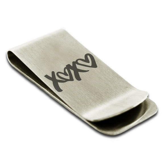 Stainless Steel XOXO Heart Engraved Money Clip Credit Card Holder