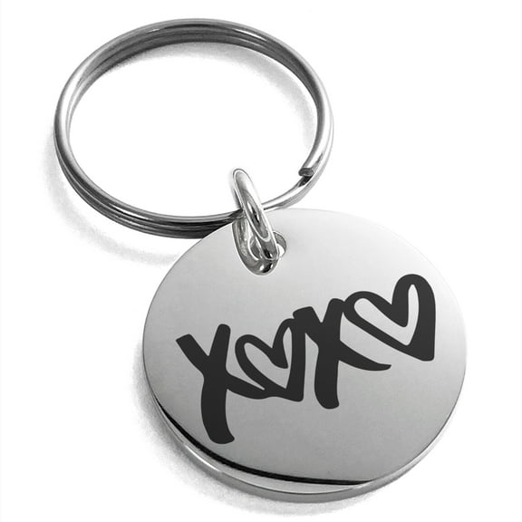 Tioneer Stainless Steel XOXO Heart Engraved Small Medallion Circle Charm Keychain Keyring Premier