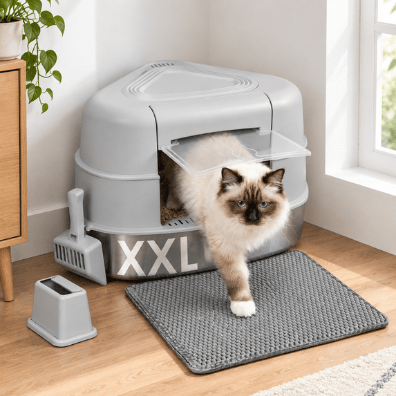 Stainless Steel XXL Corner Cat Litter Box with Lid, Enclosed Space ...