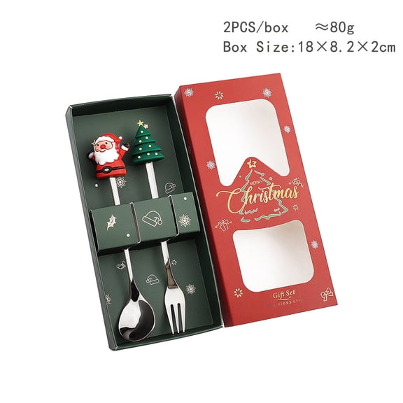 Stainless Steel Xmas Forks and Spoons Set 2 Pcs Creative Christmas Series Cake Dessert Fork Christmas Tree Santa Snowman Elk Coffee Teaspoons for Home Wedding Party Restaurant (304-B)