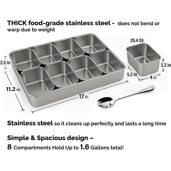 Stainless Steel Yakumi Pan with 8 Compartments and Sporks, Multi-Use Spice Box for Kitchen Organization