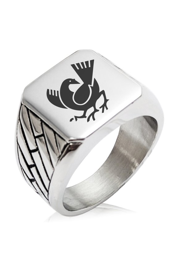Stainless Steel Yata Crow Kamon Crest Geometric Pattern Biker Style Polished Ring