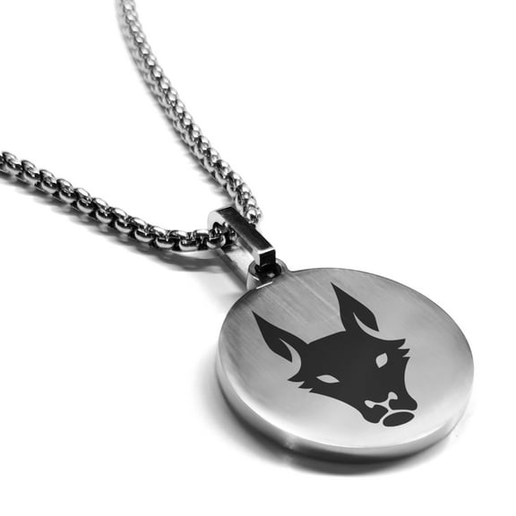 Stainless Steel Year of the Dog Zodiac Round Medallion Pendant Necklace