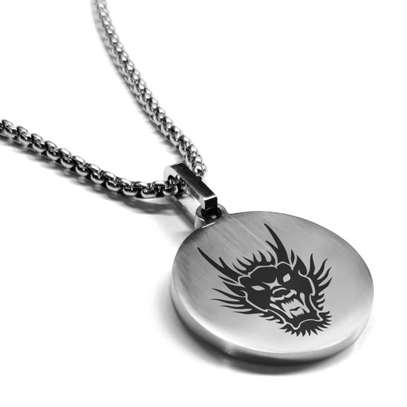 Stainless Steel Year of the Dragon Zodiac Round Medallion Pendant Necklace